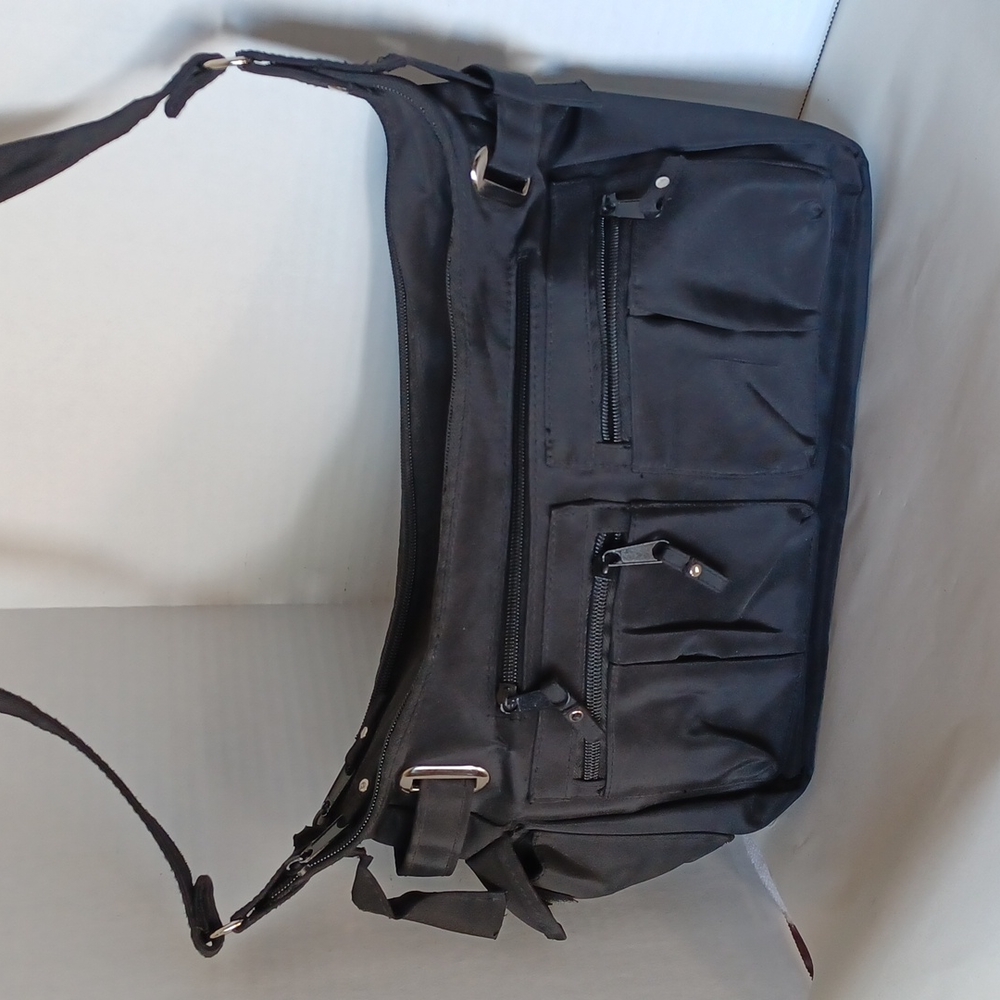 Nylon Black Multi Pocket Shoulder Bag 0004